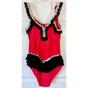 Vintage 70s Handmade Majorette Baton Twirler Sequin Bodysuit Costume Medium